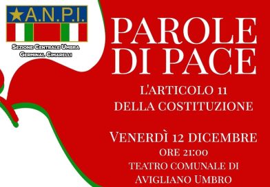 Avigliano Umbro ospita “Parole di Pace”: il 12 dicembre una serata dedicata all’Articolo 11 della Costituzione con Giampiero Gramaglia e Stefano Polli